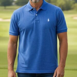 Polo Golf Ralph Lauren -NWOT Blue Polo Golf Shirt W/White Designs, Relaxed Style